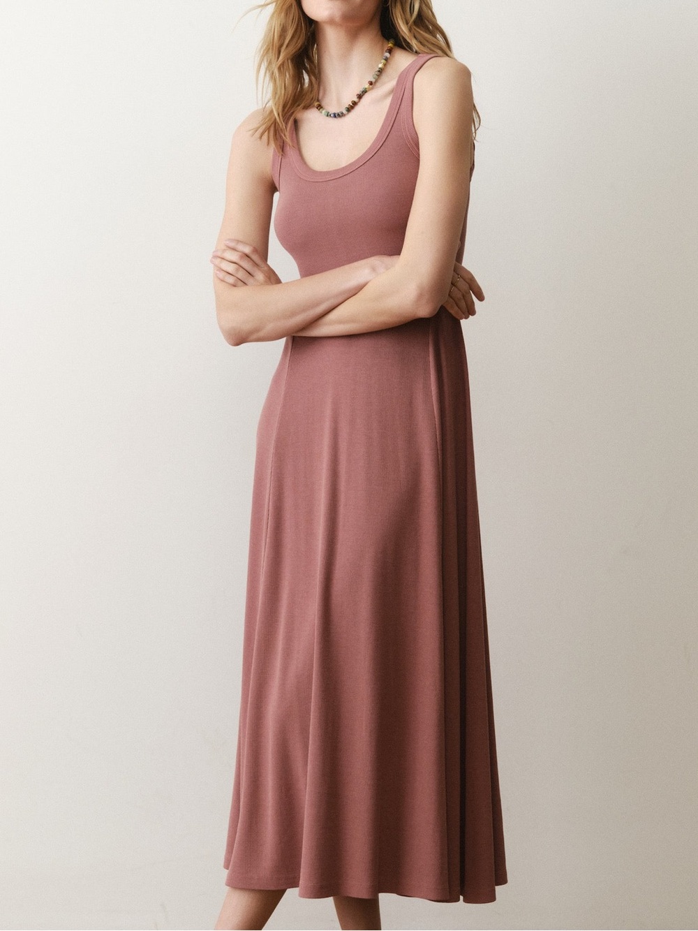NWT Marine Layers Lexi Rib Fit and Flare Clay Dress Womens Size Medium